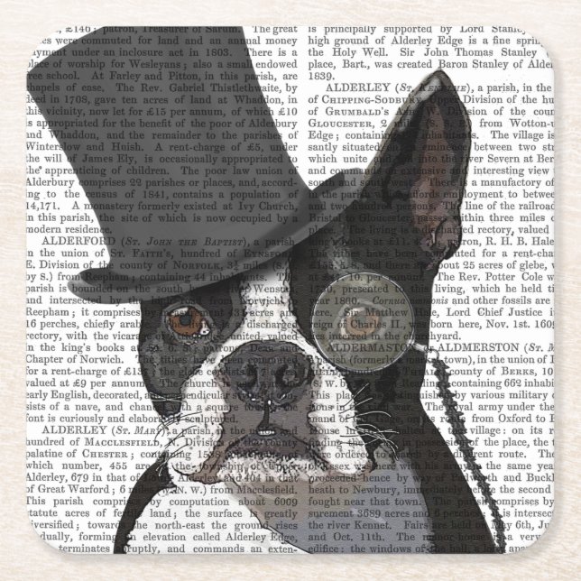 Dessous-de-verre Carré En Papier Boston Terrier, Formal Hound et Casquette (Devant)