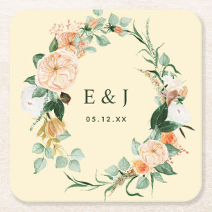 Dessous-de-verre Carré En Papier Botanique Boho Floral verdure Monogramme Mariage