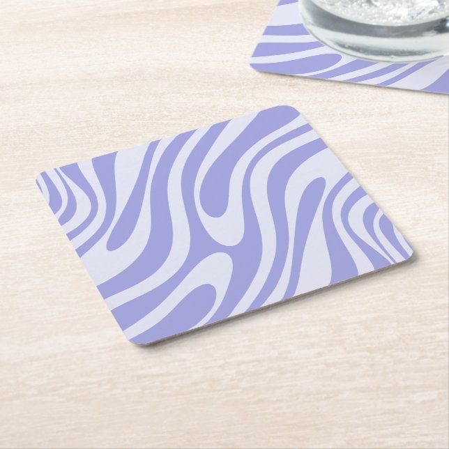 Dessous-de-verre Carré En Papier Boucles Wavy Retro Abstrait Motif clair violet (Incliné)