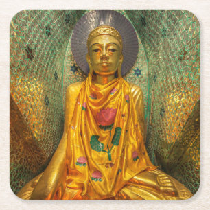 Dessous-de-verre Carré En Papier Bouddha doré dans un temple