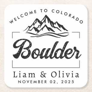 Dessous-de-verre Carré En Papier Boulder Colorado Mariage minimaliste Bienvenue