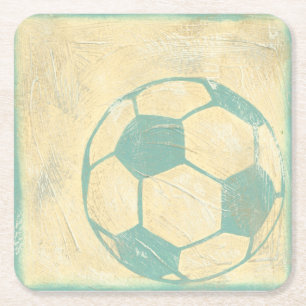 Dessous-de-verre Carré En Papier Boule de soccer bleu Pastel par Chariklia Zarris