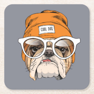 Dessous-de-verre Carré En Papier Bouledogue frais de hippie
