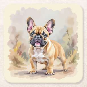 Dessous-de-verre Carré En Papier Bouledogue français couleur fauve marron Chien mig