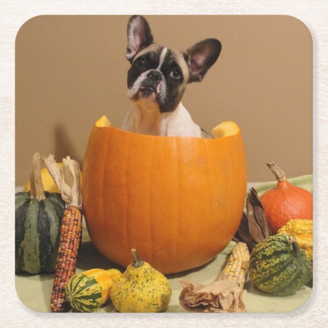 Dessous-de-verre Carré En Papier Bouledogue français Halloween French Bulldog (Devant)