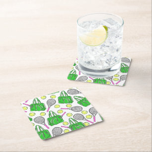 Dessous-de-verre Carré En Papier Boules de sac de raquette de tennis Preppy