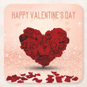 Dessous-de-verre Carré En Papier Bouquet de coeur Rose de la Saint-Valentin - Desso