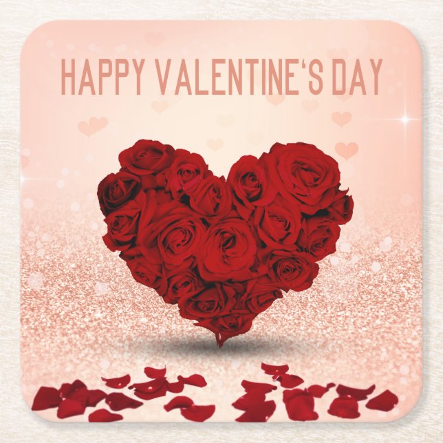 Dessous-de-verre Carré En Papier Bouquet de coeur Rose de la Saint-Valentin - Desso (Devant)