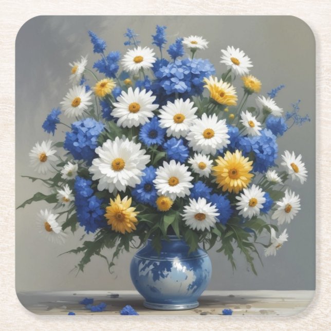 Dessous-de-verre Carré En Papier Bouquet de Fleurs Aquarelle Élégante (Devant)