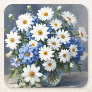 Dessous-de-verre Carré En Papier Bouquet de fleurs Élégantes Daisies Aquarelle