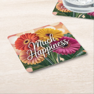 Dessous-de-verre Carré En Papier Bouquet de gerbera vibrant avec "Beaucoup de bonhe