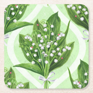 Dessous-de-verre Carré En Papier Bouquet de lys de la vallée fleurs sur vert