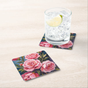 Dessous-de-verre Carré En Papier Bouquet de roses rose blush peinture