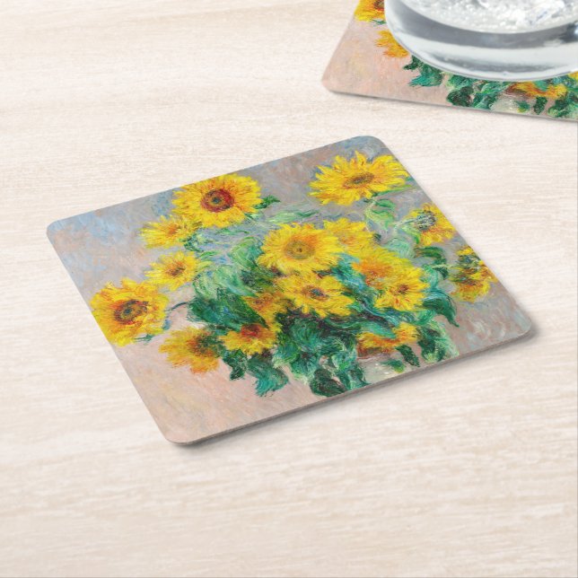 Dessous-de-verre Carré En Papier Bouquet de tournesols Claude Monet (Incliné)
