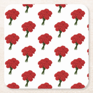 Dessous-de-verre Carré En Papier Bouquet des oeillets rouges - Art romantique éléga