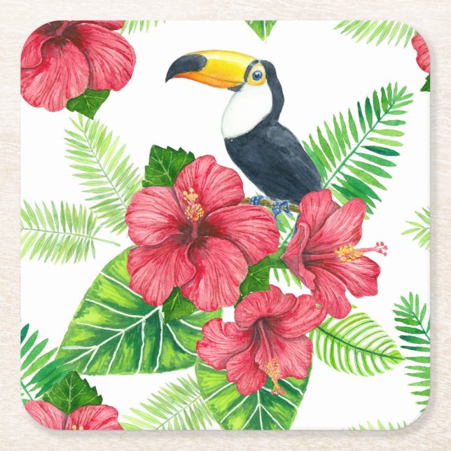Dessous-de-verre Carré En Papier Bouquet Toucan et tropical (Devant)