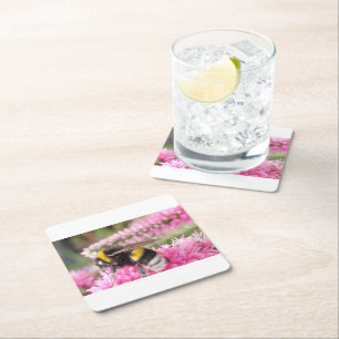 Dessous-de-verre Carré En Papier Bourdon sur fleurs roses dessous de verre