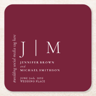 Dessous-de-verre Carré En Papier Bourgogne et blanc Formal Simple Mariage élégant