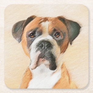 Dessous-de-verre Carré En Papier Boxer Dog Peinture Non Décroché Art animal origina