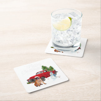 Dessous-de-verre Carré En Papier Boxer Red Truck Joyeux Noël Snowman Amoureux des c