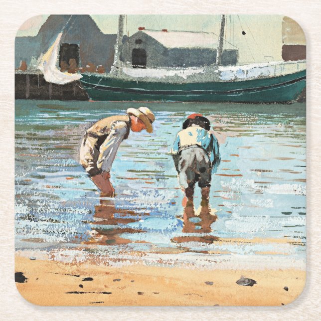 Dessous-de-verre Carré En Papier Boys Wading, célèbre oeuvre de Winslow Homer (Devant)