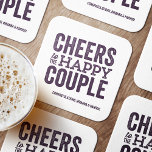 Dessous-de-verre Carré En Papier Bravo au heureux couple mariage violet<br><div class="desc">Avant le jour de votre mariage, amusez-vous avec une célébration "Brews Before I Do". Que ce soit pour un dîner de répétition, une soirée de baccalauréat ou une fête de fiançailles, ce dessous de verre audacieux et amusant est parfait pour une brasserie ou une fête autour de la bière. Ce...</div>
