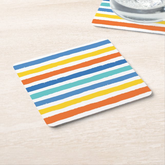 Dessous-de-verre Carré En Papier Bright Beach Striped Motif (Incliné)