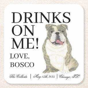 Dessous-de-verre Carré En Papier Brindle et blanc anglais Bulldog Mariage
