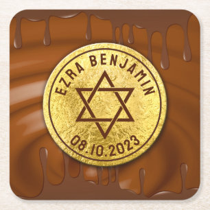 Dessous-de-verre Carré En Papier Brown Gold Chocolat Bar Mitzvah ou Bat mitzvah