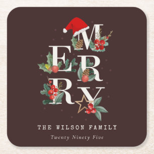 Dessous-de-verre Carré En Papier Brown Red Green White Joyeux Noël Folio