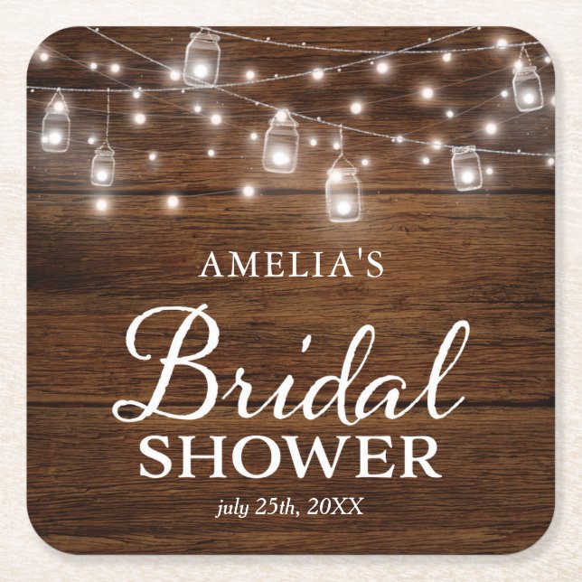 Dessous-de-verre Carré En Papier Brown Rustique Bois Mason Jarres Lumières Fête des (Devant)
