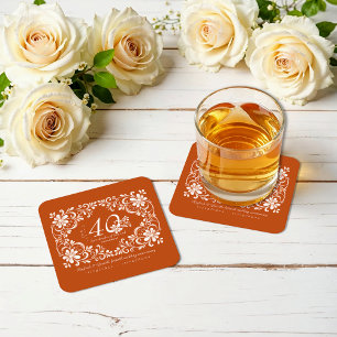 Dessous-de-verre Carré En Papier Brûlé Orange Shabby Chic 40 Anniversaire Dessous d
