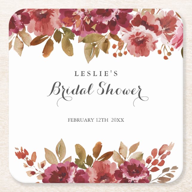 Dessous-de-verre Carré En Papier Brunch & Bubbly Rustique d'Automne pour une Mariée (Devant)