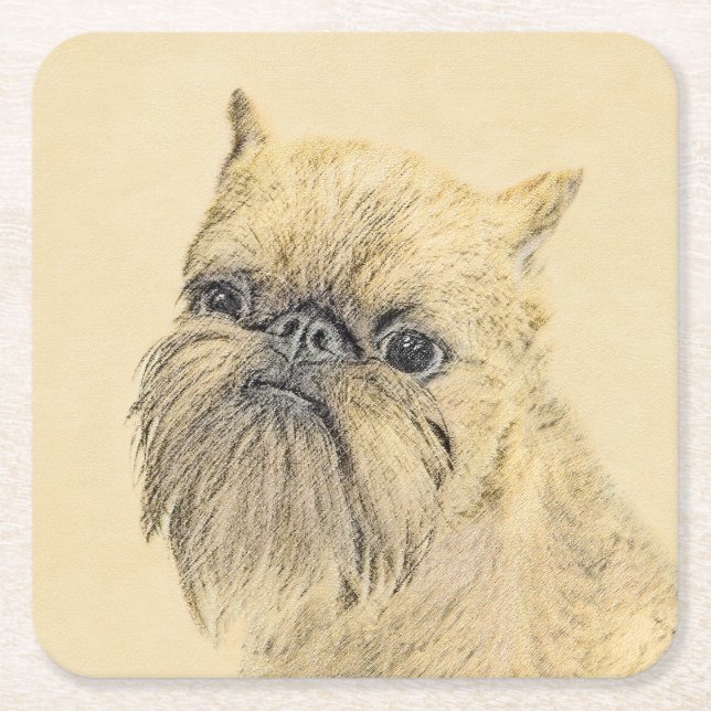 Dessous-de-verre Carré En Papier Bruxelles Griffon Peinture - Cute Original Chien A (Devant)