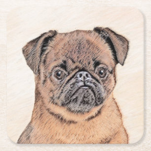Dessous-de-verre Carré En Papier Bruxelles Griffon Smooth Painting Original Chien A