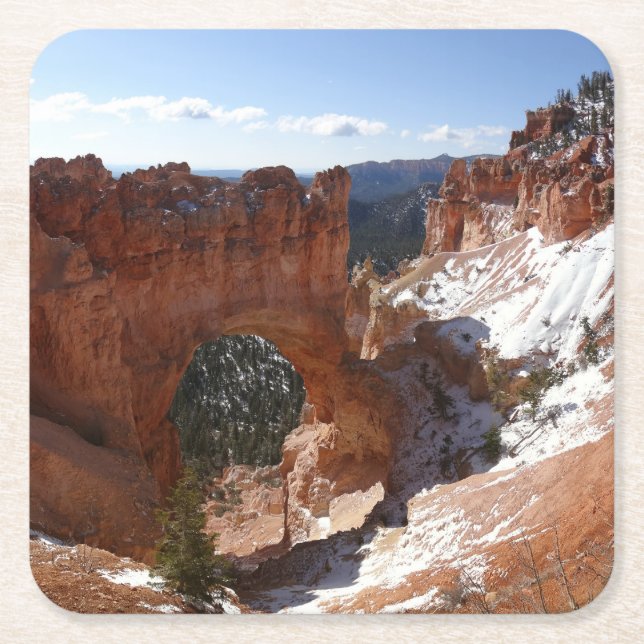 Dessous-de-verre Carré En Papier Bryce Canyon Pont naturel Paysage neigeux Photo (Devant)