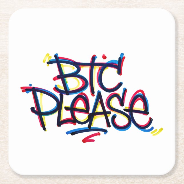 Dessous-de-verre Carré En Papier "BTC Please" (Couleur) (Devant)