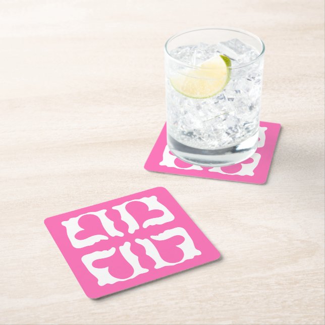 Dessous-de-verre Carré En Papier Bubblegum Coeurs rose et blanc (En situation)