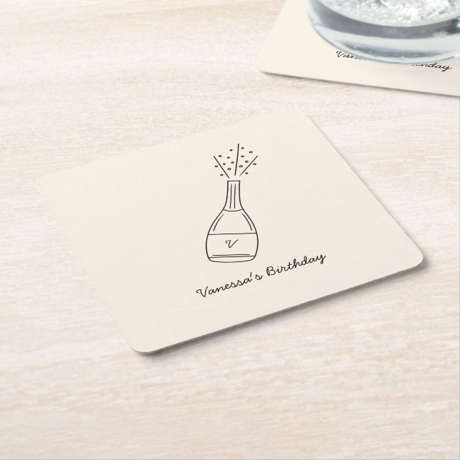 Dessous-de-verre Carré En Papier Bubbly Anniversaire de souhaits Poptiner bouteille (Incliné)