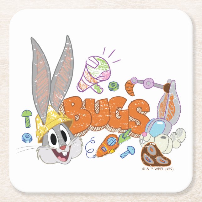 Dessous-de-verre Carré En Papier BUGS BUNNY BUILDERS™| BUGS BUNNY™ Sketch Art (Devant)