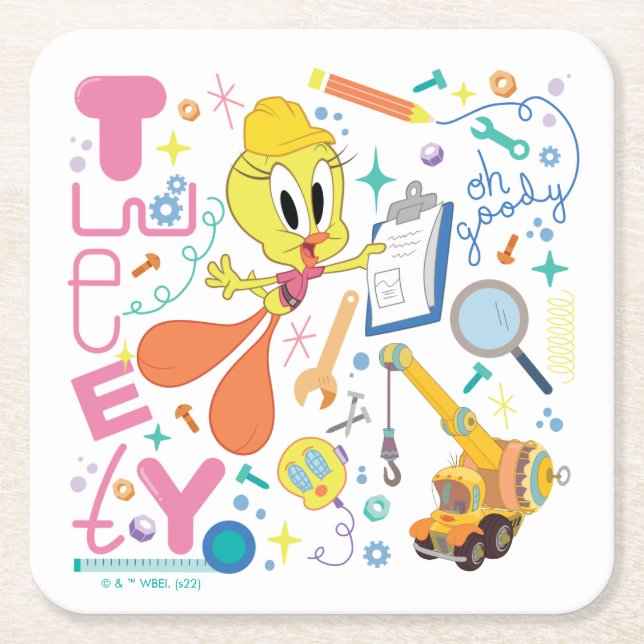 Dessous-de-verre Carré En Papier BUGS BUNNY BUILDERS™| Outils de travail TWEETY™ (Devant)