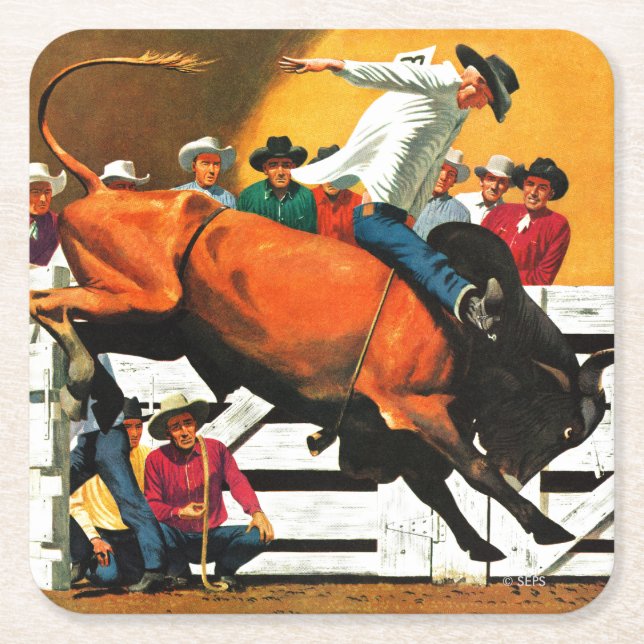 Dessous-de-verre Carré En Papier Bull Riding par Fred Ludekens (Devant)