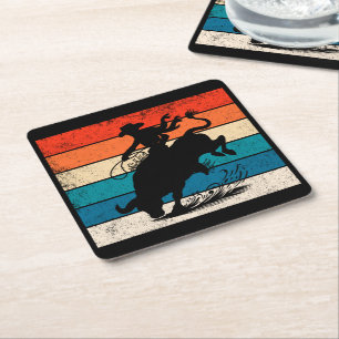 Dessous-de-verre Carré En Papier Bull Riding Rodeo Bull Riders Western Ranch Retro