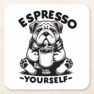 Dessous-de-verre Carré En Papier Bulldog au café chaud espresso