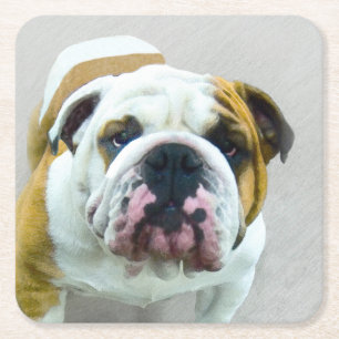 Dessous-de-verre Carré En Papier Bulldog Painting - Joli art original chien