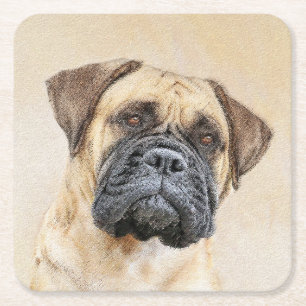 Dessous-de-verre Carré En Papier Bullmastiff Peinture - Joli chien d'origine art