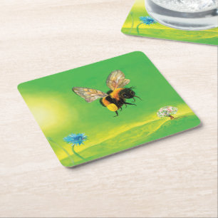 Dessous-de-verre Carré En Papier Bumblebee survolant le pré