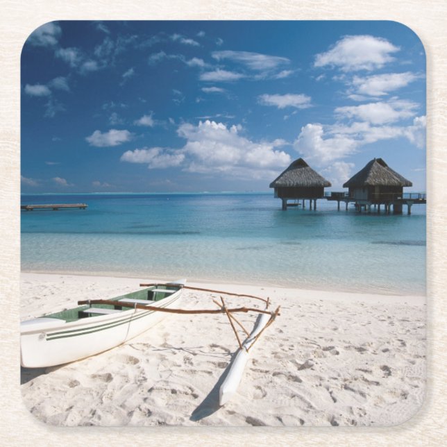 Dessous-de-verre Carré En Papier Bungalows sur la plage Motu Toopua (Devant)