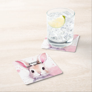 Dessous-de-verre Carré En Papier Bunny Cute Aquarelle baby shower rose