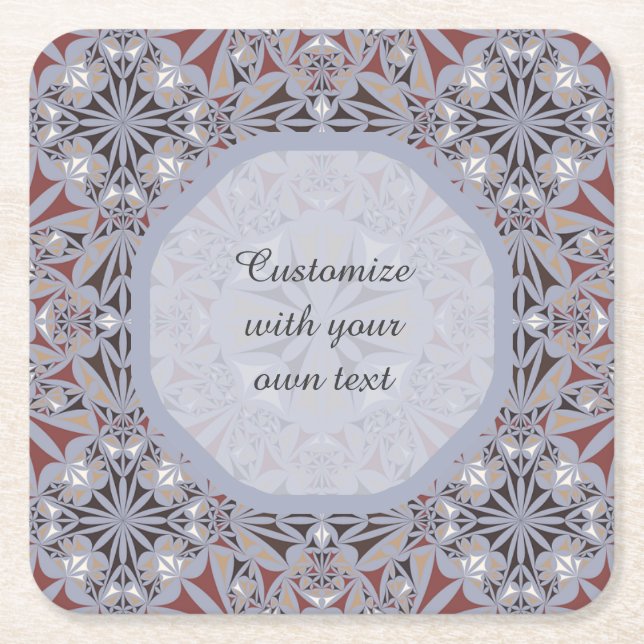 Dessous-de-verre Carré En Papier Burgundy and Grey Elegant Pattern Custom Text (Devant)